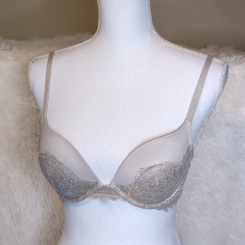 DREAM ANGELS Victoria's Secret GOLD Lace Demi Push-Up 32C